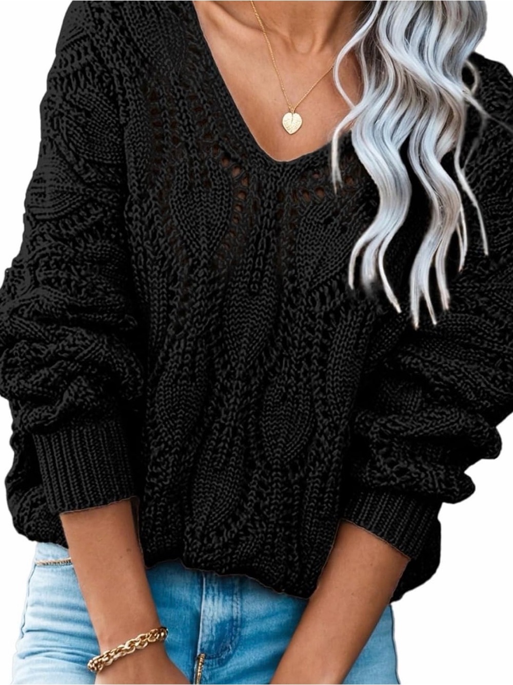 NWT V-Neck Crochet Pullover Sweater- xl
